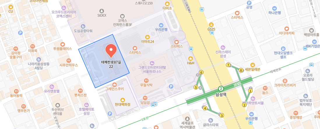 오시는길 : 서울특별시 강남구 테헤란로 87길 22 도심공항터미널 건물 408호